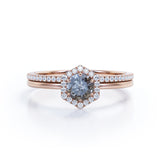 Hexagon 1.25 Ct Round Salt and Pepper Diamond Wedding Ring Set