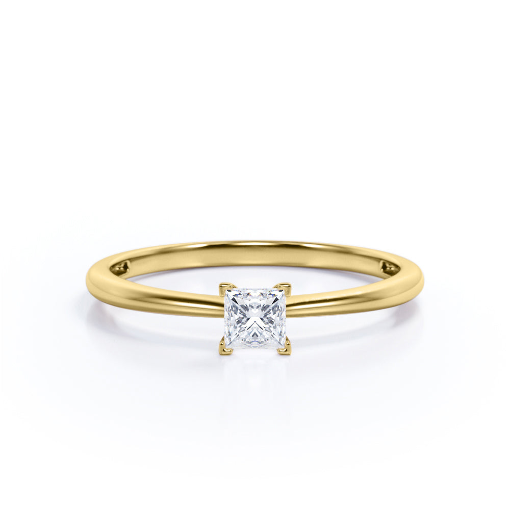 Tapered 0.50 Ct Princess Cut Diamond Engagement Ring