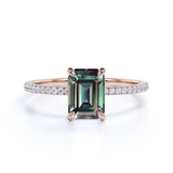 1.25 Ct Emerald Cut Lab Alexandrite Pave Engagement Ring