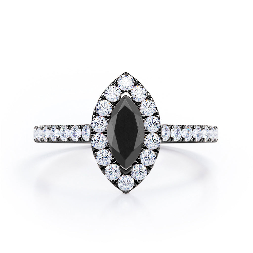 Classic Marquise 1 carat Marquise Black Diamond Engagement Ring in White Gold