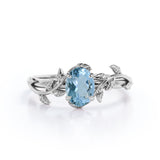 1 ct Oval Aquamarine Leaf and Vine Engagement Ring
