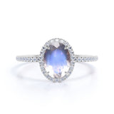 1.5 ct Oval Rainbow Moonstone Halo Engagement Ring