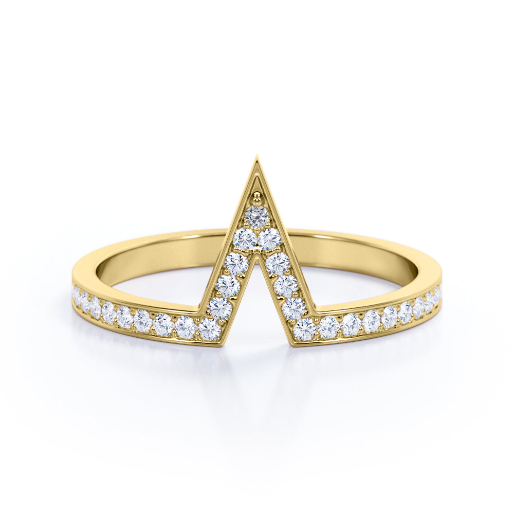 Pave Channel - 0.25 TCW Round Shaped Diamond - V Shape Wedding Band - Rose Gold