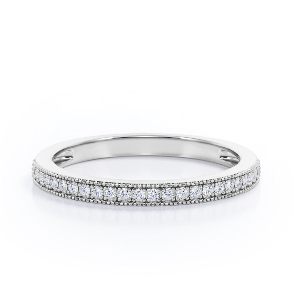 Milgrain Edged - 0.15 TCW Round Cut Diamond - Pave Channel Wedding Band - Rose Gold