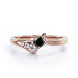 Curved Band - Six Prongs 0.5 carat Round Black Diamond Artistic Engagement Ring in Rose Gold