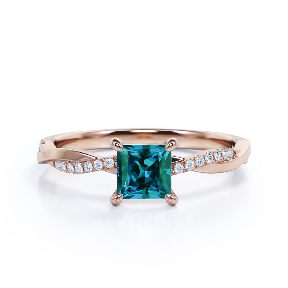 Minimal 4 Claws 1.25 Carat Princess Cut Lab Created Alexandrite And Diamond Infinity Engagement Ring In White Gold