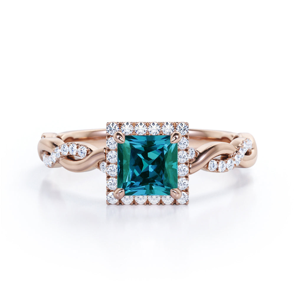 Twisted Four Claws 1.35 Carat Princess Cut Lab Created Alexandrite And Diamond Infinity Engagement Ring In White Gold For Her