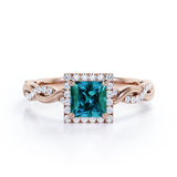 Twisted Four Claws 1.35 Carat Princess Cut Lab Created Alexandrite And Diamond Infinity Engagement Ring In White Gold For Her