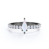 Geometric 1.25 carat Kite Shaped Precious Fire Opal And Diamond Six Prong Half Eternity Engagement Ring In Black Gold