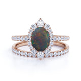 1.75 Ct Oval Cut Lab Created Black Opal Halo Wedding Ring Set