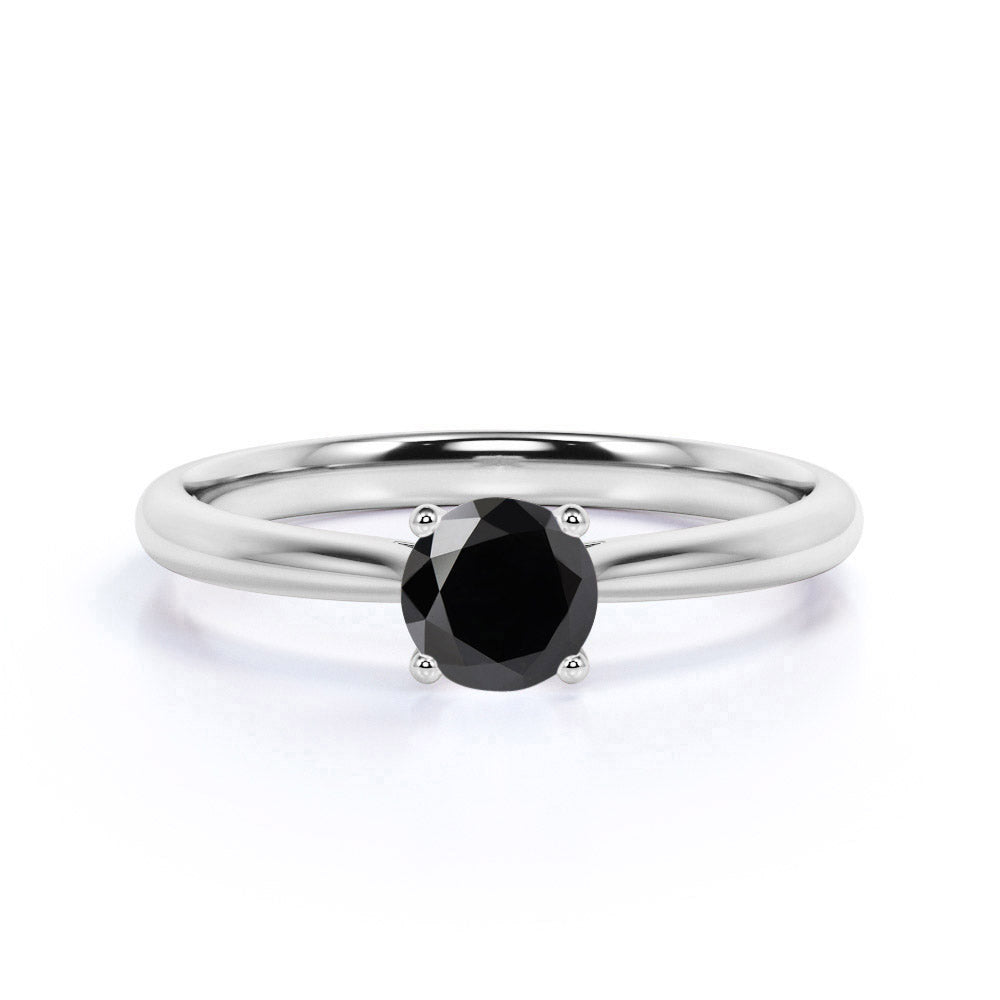 1 ct Round Lab Black Diamond Solitaire Engagement Ring
