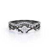 Infinity Branch Design 0.6 CT TDW Round Cut Natural Diamond Pave Wedding Ring Sets