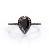 1.45 ct Pear Lab Black Diamond Halo Pave Engagement Ring