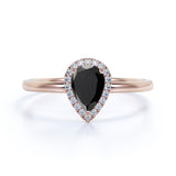 Elegant 1.25 Carat Pear Created Lab Black Diamond and Pave Engagement Ring in White Gold