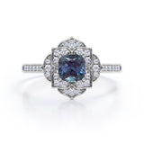 2 Ct Cushion Lab Alexandrite Vintage Engagement Ring
