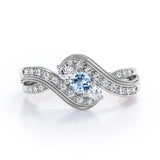 Double Milgrain Curve Infinity 0.7 carat Round Aquamarine and Moissanites Engagement Ring in White Gold
