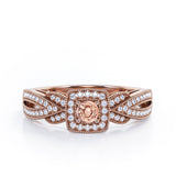 Extravaganza Milgrain Bordered - 1.45 Carat Round Brilliant Cut Morganite and diamond - Halo Pave Channel Engagement Ring in White Gold