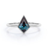 Bezel Set 0.85 Carat Kite Shaped Lab Created Alexandrite Solitaire Engagement Ring In White Gold