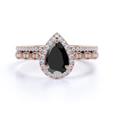 Bestselling 1.75 Carat Pear cut Wedding Ring Set with Lab Black Diamond for Women in Rose Gold