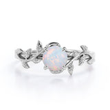 Floral Art Deco 1 Carat Round Cut Genuine Opal Nature Inspired Engagement Ring In Rose Gold For Her