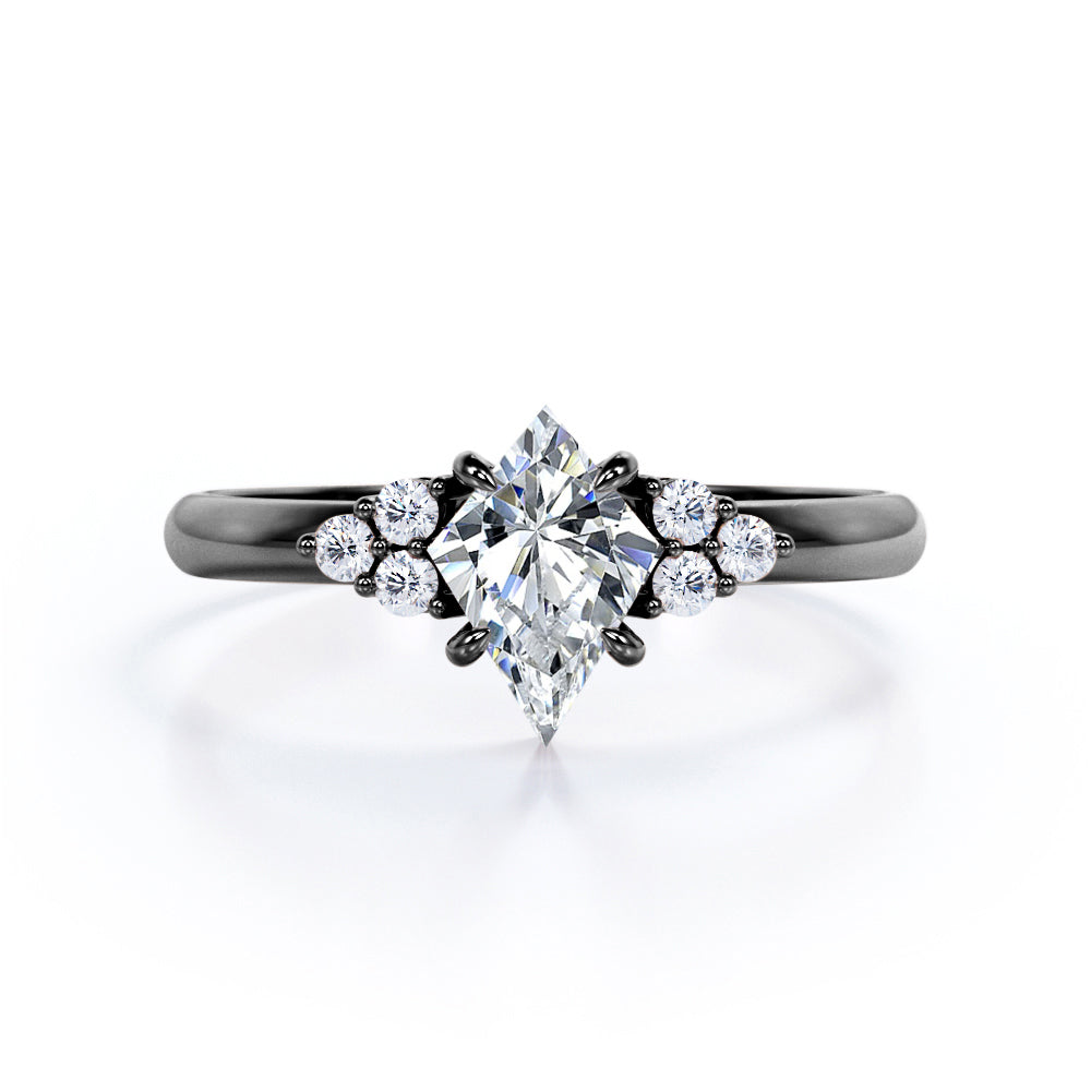 Clustered Triangle 0.55 carat Kite Moissanite and Diamond Engagement Ring in White Gold