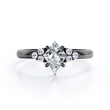 Clustered Triangle 0.55 carat Kite Moissanite and Diamond Engagement Ring in White Gold