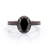 1.7 ct Ovate Lab Black Diamond Halo Wedding Ring Set