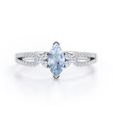 Affordable 1.45 Carat Marquise Cut Aquamarine And Diamond Double Shank Engagement Ring In White Gold