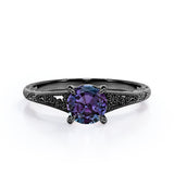 Flower Design 1 Carat Round Cut Lab Created Alexandrite Antique Milgrain Art Deco Engagement Ring In White Gold For Her