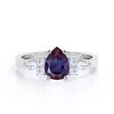 Four Prong Basket Set 1.45 Carat Pear Cut Lab Created Alexandrite  And Diamond  Seven Stone Engagement Ring In White Gold