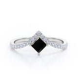 Tiara Design 1.25 Carat Princess Cut Black Diamond Four Prong Pave Engagement Ring In White Gold