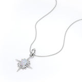 Beaded Star Halo 1.10 Carat Oval Cut Genuine Opal And Diamond Four Prong Pendant Necklace In White Gold