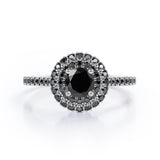 Double Halo Cluster - 1.5 TCW Round Shape Lab Created Black Diamond - Pave Accented Engagement Ring in White Gold
