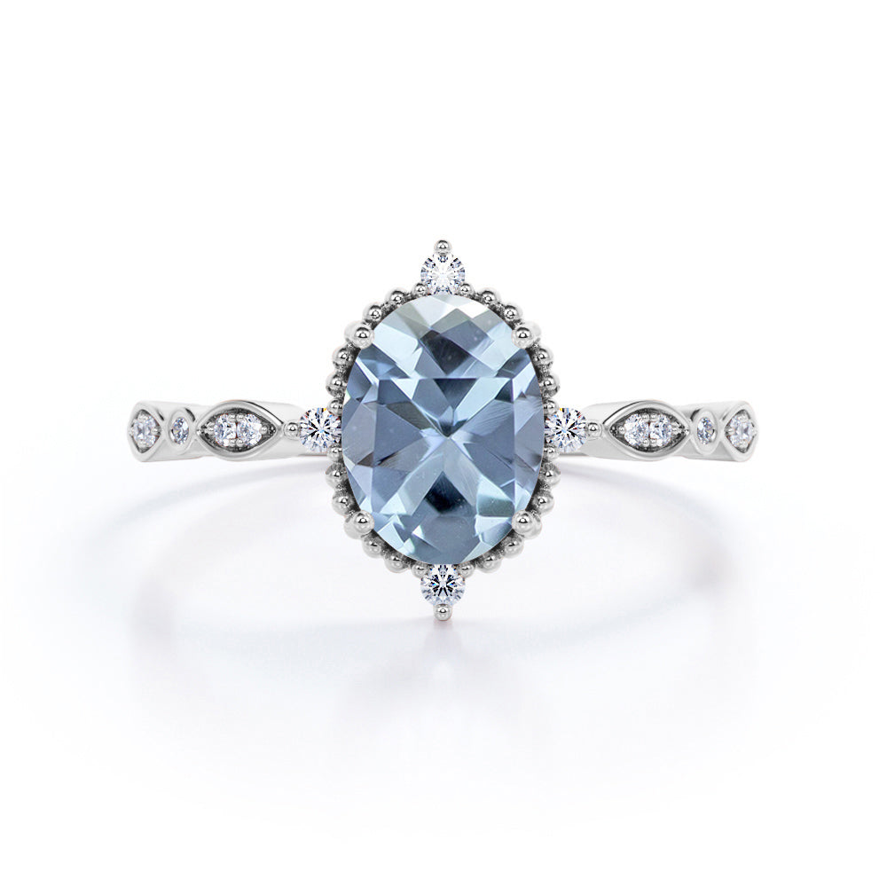 1.25 ct Oval Cut Aquamarine Antique Art Deco Engagement Ring