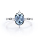 1.25 ct Oval Cut Aquamarine Antique Art Deco Engagement Ring