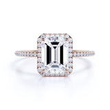 Pave Set 1.5 Carat Emerald Moissanite Halo Engagement Ring