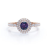 Affordable 1.45 Carat Round Cut Lab Created Alexandrite Double Halo Engagement Ring In White Gold For Her