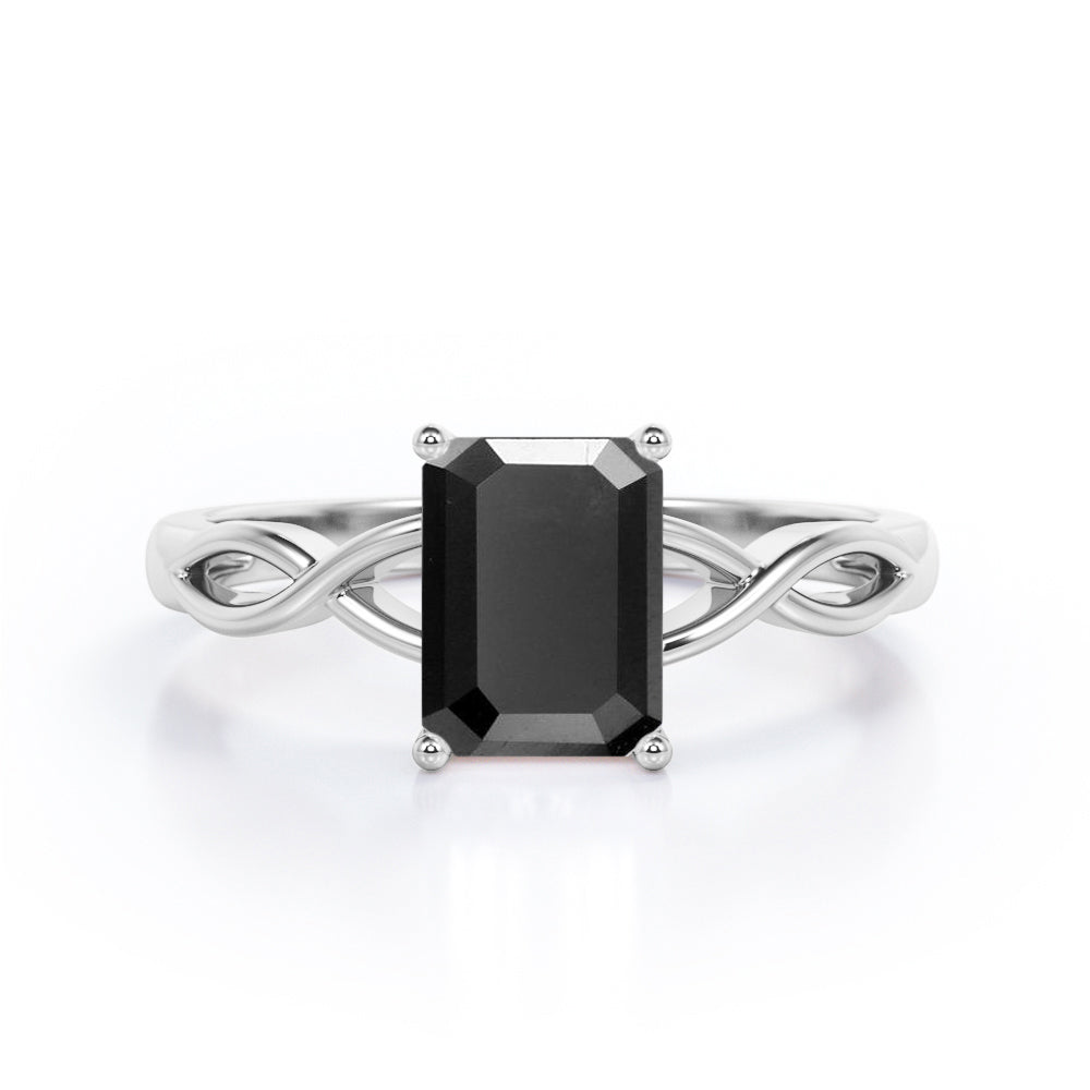 Twisted Infinity 1 Carat Emerald Cut Black Diamond Solitaire Engagement Ring In Rose Gold