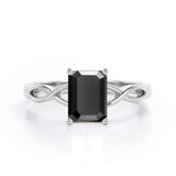 Twisted Infinity 1 Carat Emerald Cut Black Diamond Solitaire Engagement Ring In Rose Gold