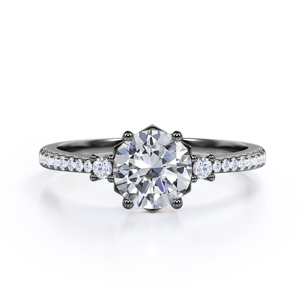 Tapered 1.20 Carat Round Moissanite Engagement Ring