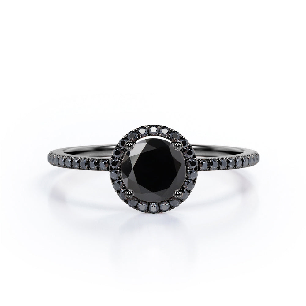 1.5 ct Round Lab Black Diamond 4-Prong Halo Engagement Ring