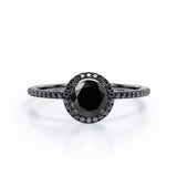 1.5 ct Round Lab Black Diamond 4-Prong Halo Engagement Ring