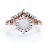 Vintage 1.40 Ct Round Cut Lab Created Opal Bridal Set