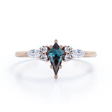 Modern Six Prong Set 1 Carat Kite Shaped Lab Created Alexandrite And Diamond Seven Stone Engagement Ring For Women In White Gold