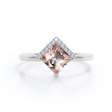 1.25 Carat Princess Cut Halo Morganite and Diamond Engagement Ring in 10k Rose Gold for Women