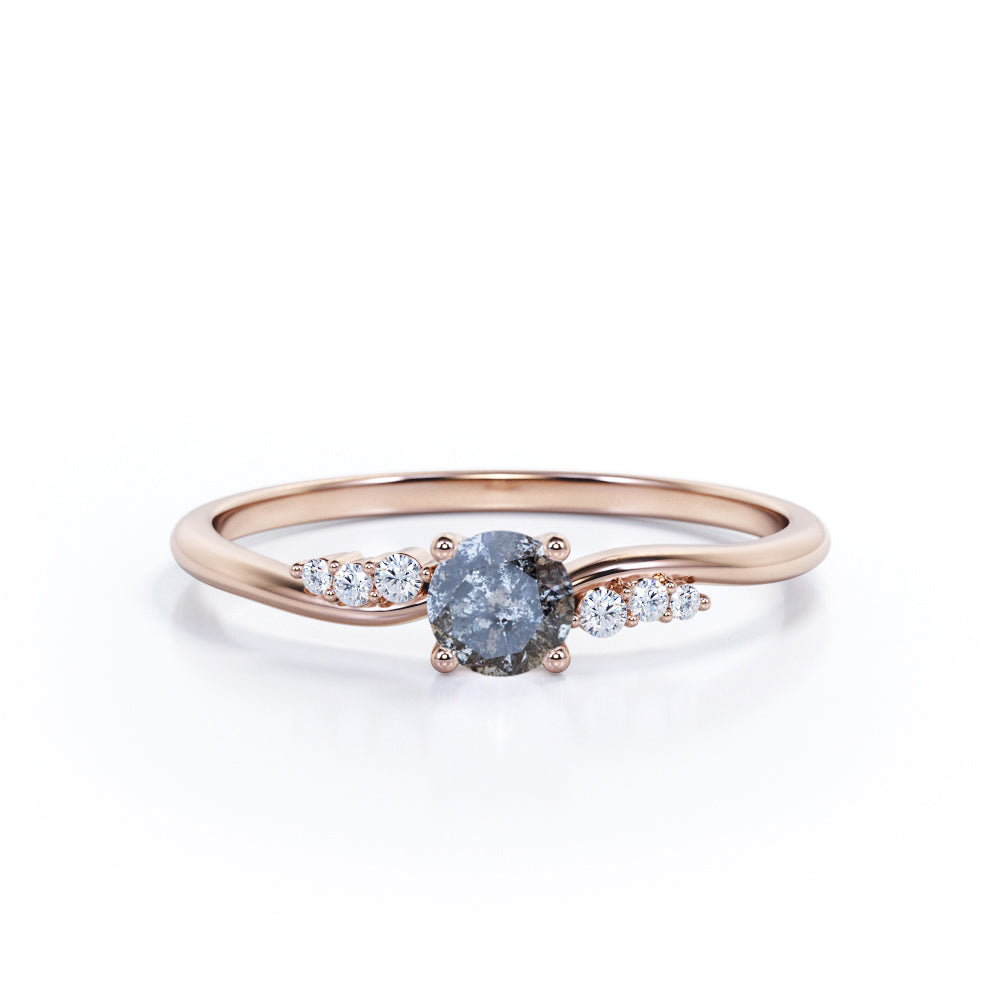 Seven Stone 0.75 Ct Round Salt and Pepper Diamond Engagement Ring