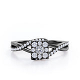 Semi Twisted Infinity 0.9 Carat Round Shape Moissanite and diamond Square Floral Cluster in Yellow Gold