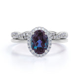 Infinity Under Halo 1.75 Carat Oval Cut Lab Alexandrite and Diamond Eternity Bridal Set Rings
