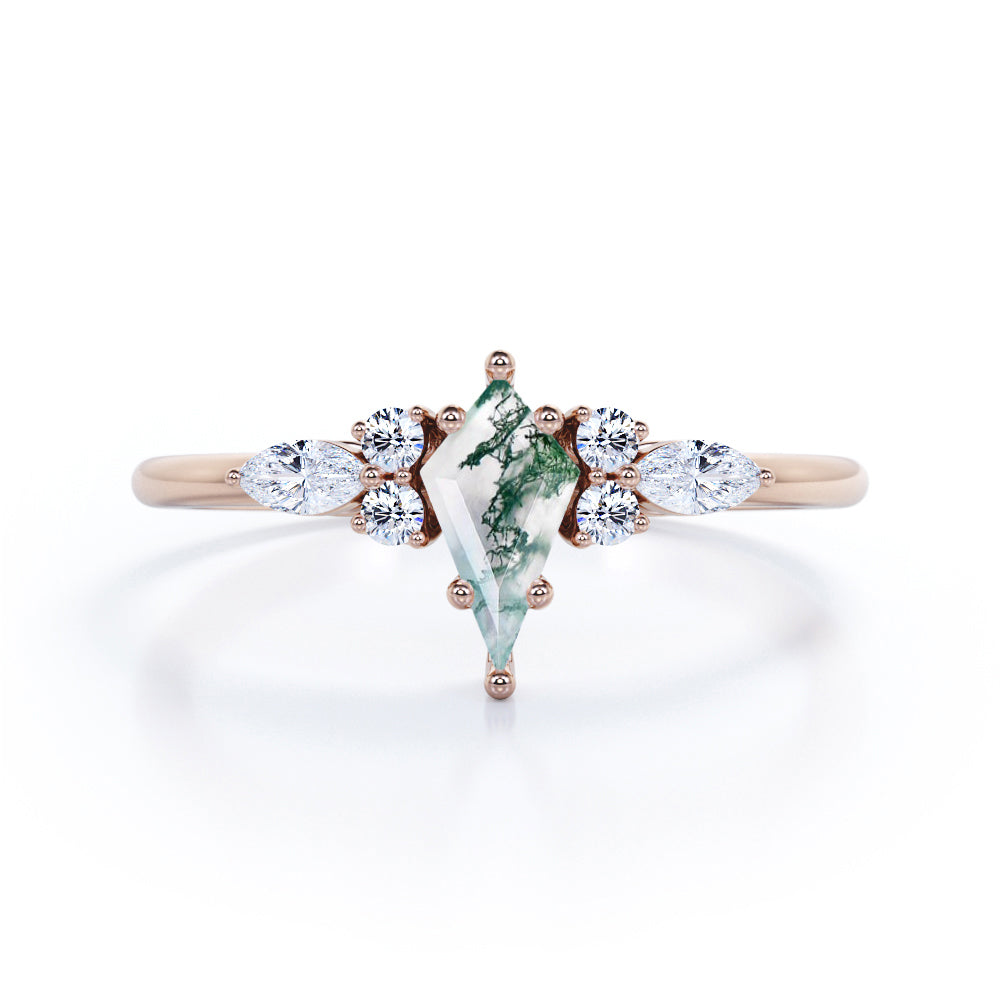 1 Carat Kite Green Moss Agate Seven Stone Ring