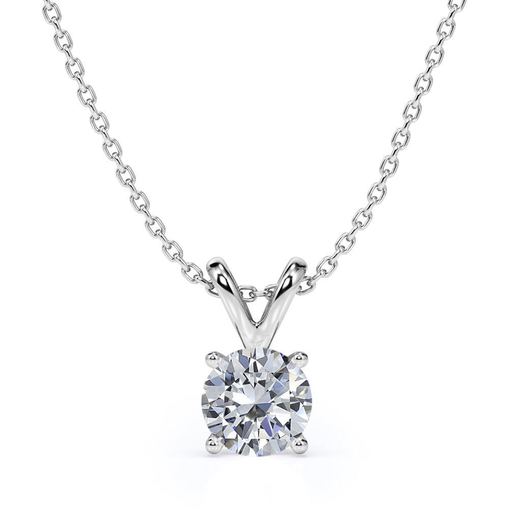 Rope Chain Double Bail 1 Carat Round Cut Certified Moissanite Pendant Necklace in White Gold